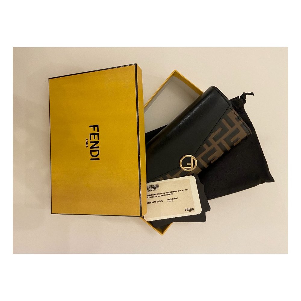 Fendi Logo Wallet Continental Black and Brown